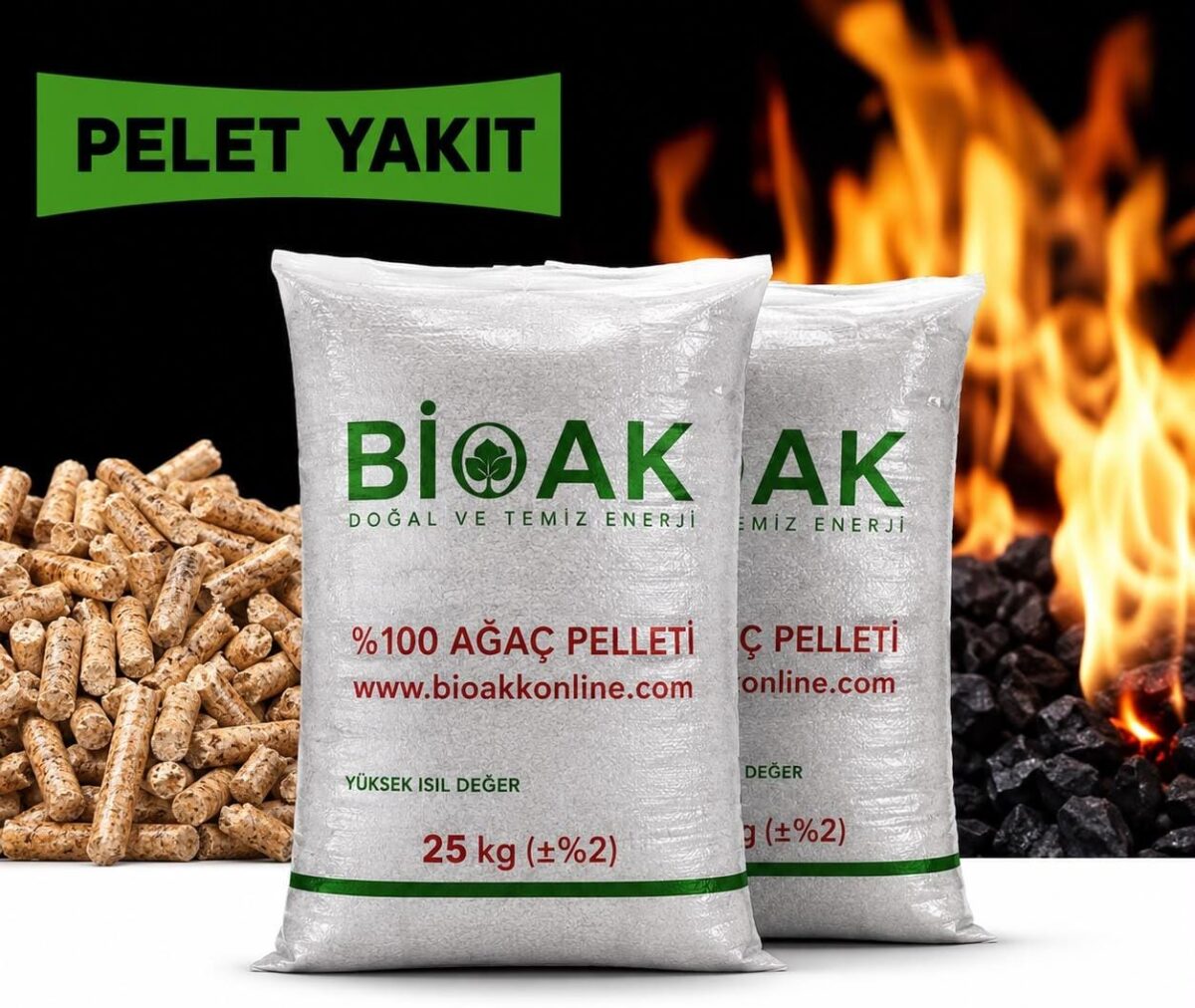 Bioak Pelet Yakıt Odunu Türk Malı 15KG