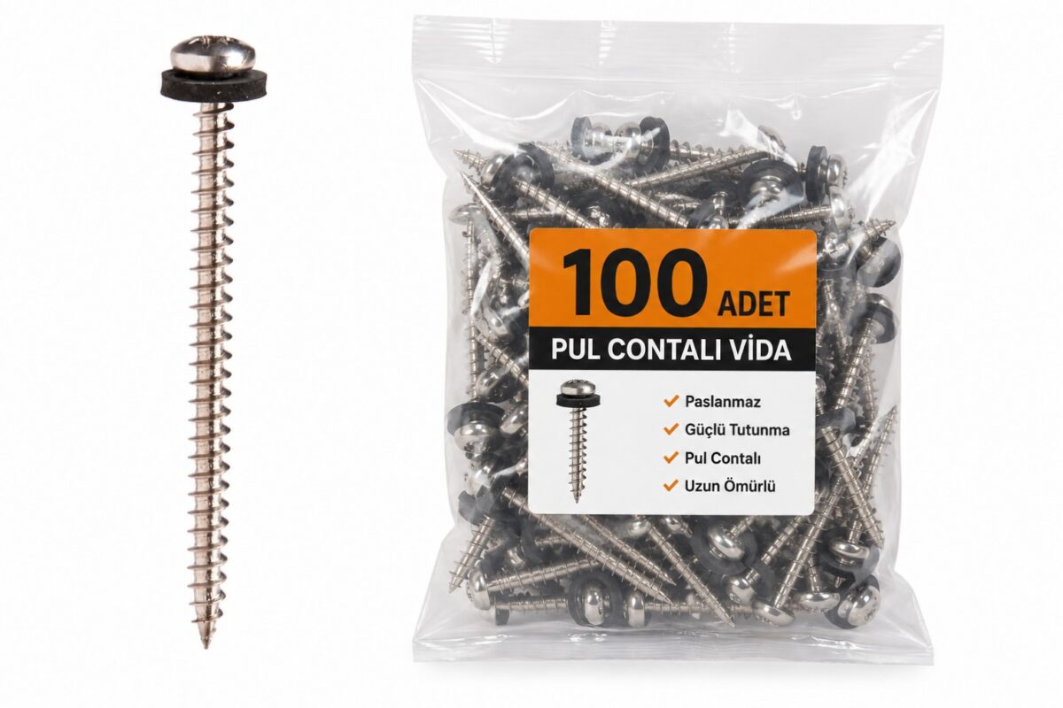 Çatı Kiremit Sabitleme Vidası 70mm 100lü Paket  (Vis Inox 70mm A Couronne Neoprene)
